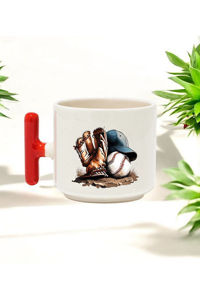 BB TRADE Baseball Design Red t Handle Ceramic Printed Mug Cup 250 ml