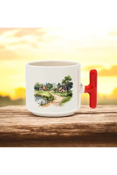 BB TRADE Village Design Ceramic Printed Mug with t Handle 250 ml