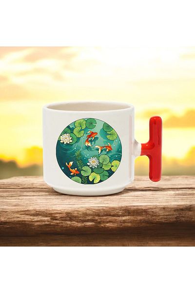 BB TRADE Fish Red t Handled Ceramic Printed Mug Cup 250 ml