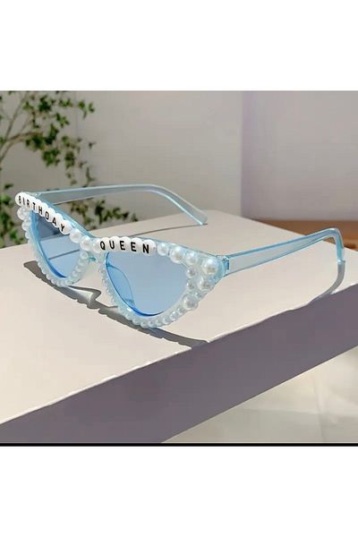 Store Blue Party Glasses with "Birthday Queen" Written