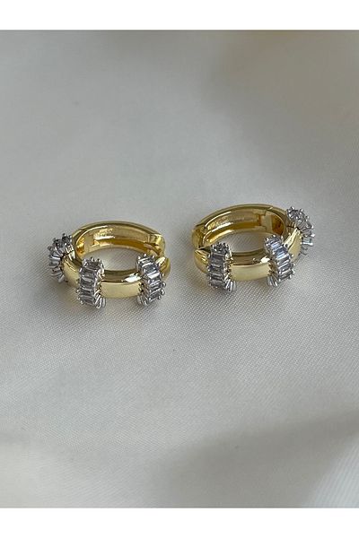 Twinssis Accessories Baguette Stone Gold Hoop Earrings