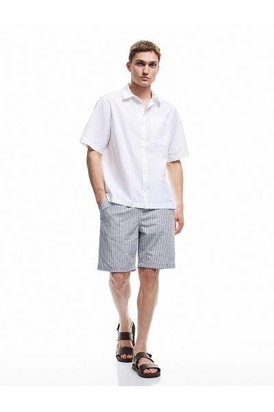 Koton New Season Folded Leg Linen Cotton Blended Striped Waist Lace-Up Bermuda Shorts