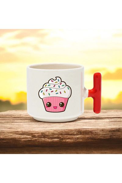 BB TRADE Muffin Red t Handled Ceramic Printed Mug Cup 250 ml