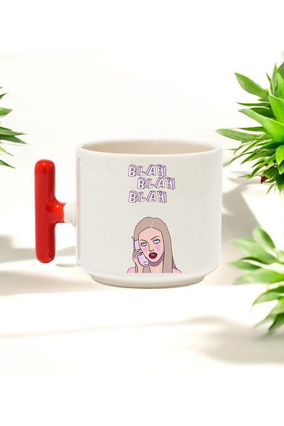 BB TRADE Blah Blah Red t Handled Ceramic Printed Mug Cup 250 ml