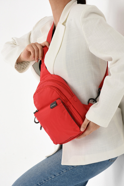 Sanmorris Unisex Parachute Fabric Water Resistant Multi-Compartment Body Bag Red