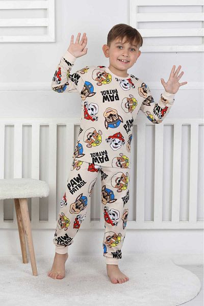 bunny hopp Boys' Patterned Pajama Set 100% Cotton Combed Cotton Fabric Long Sleeve 3-8 Years