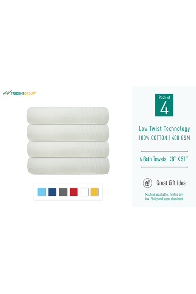 Trident : 4Piece 100 Cotton Smart Twist Bath Towel Set White 70x130cm