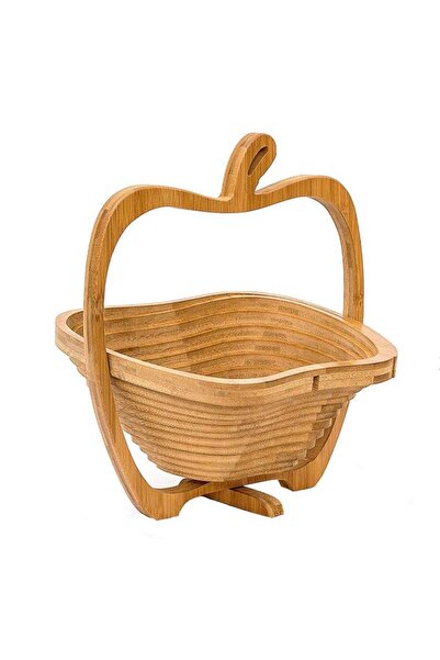 SIKS Coș pliabil în formă de măr pentru fructe/legume, din bambus, 22 x 20 cm, 2 în 1