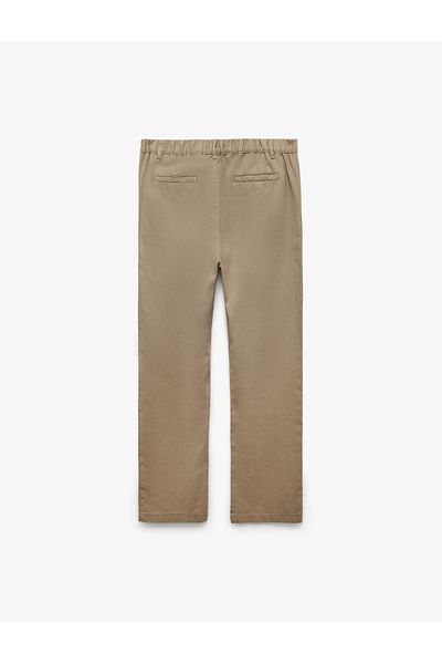 Koton New Season Buttoned Cotton Linen Blended Chino Trousers with Pocket Detail