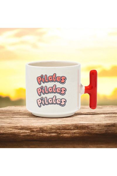 BB TRADE Pilates Text Design Red T-Handled Ceramic Printed Mug 250 ml