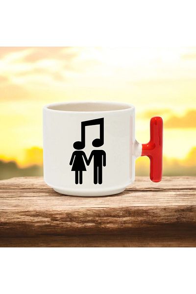 BB TRADE Music Red t Handled Ceramic Printed Mug Cup 250 ml