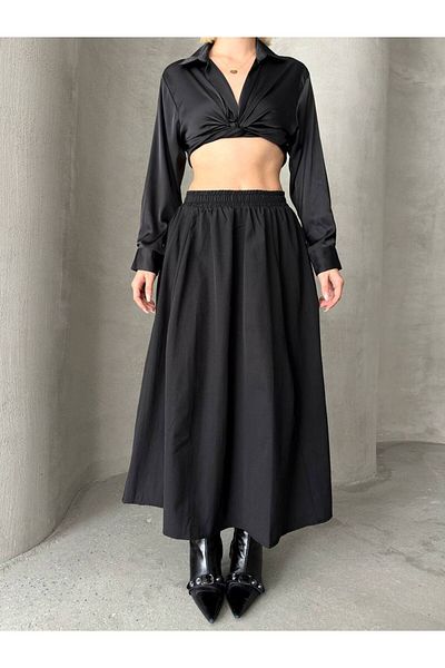 Ecenin Favorileri Fusta din poplin cu buzunar elastic în talie