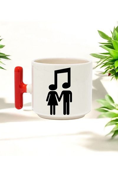 BB TRADE Music Red t Handled Ceramic Printed Mug Cup 250 ml