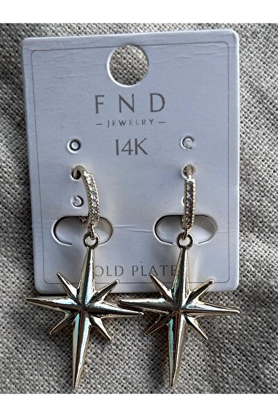 soleah PASLANMAZ KADIN TAŞLI KUZEY YILDIZI GOLD RENK KÜPE SALLANTILI