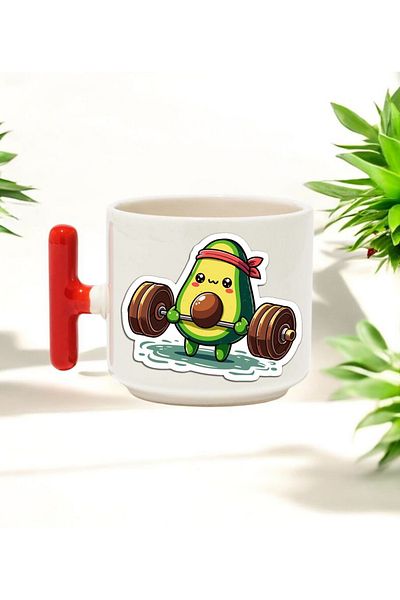 BB TRADE Avocado Sportsman Designed Red t Handled Ceramic Printed Mug 250 ml