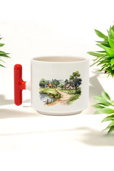 BB TRADE Village Design Ceramic Printed Mug with t Handle 250 ml