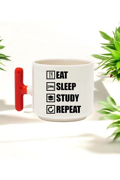 BB TRADE Eat Sleep Red t Handled Ceramic Printed Mug Cup 250 ml