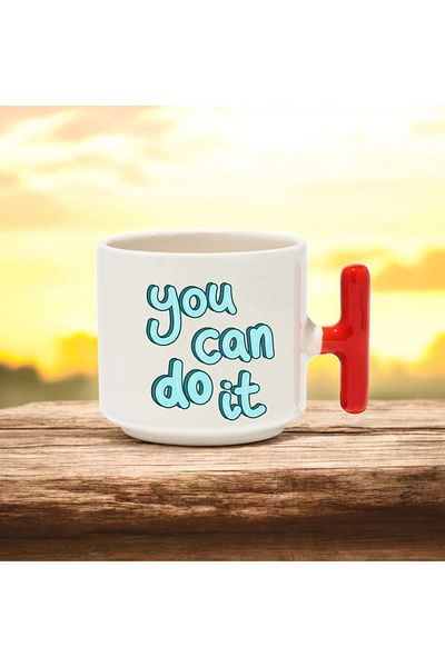 BB TRADE You Can Do It Red t Handled Ceramic Printed Mug 250 ml