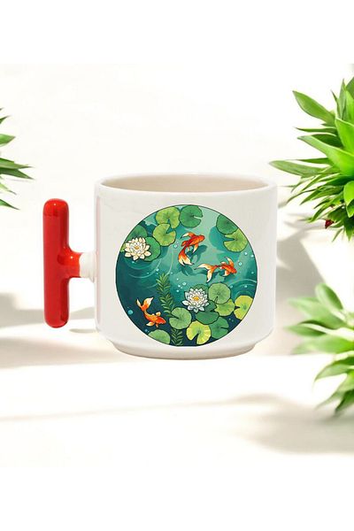 BB TRADE Fish Red t Handled Ceramic Printed Mug Cup 250 ml