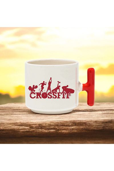 BB TRADE Crossfit Designed Red T-Handle Ceramic Printed Mug 250 ml