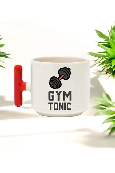 BB TRADE Gym Tonic Designed Red T-Handle Ceramic Printed Mug 250 ml