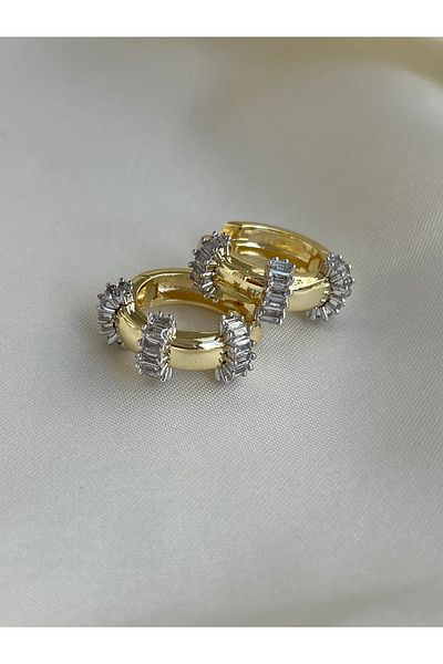 Twinssis Accessories Baguette Stone Gold Hoop Earrings