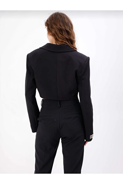 EsSo butik Women's Crop Stone Detailed Padded Blazer Jacket