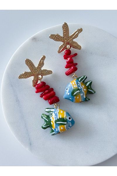 CHARMLUCKY Steel Ceramic Fish Earrings