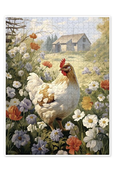 Jeronkarji Çiçek çayırında tavuk 500 Parça Puzzle Yapboz Kedi Köpek Temalı Do...