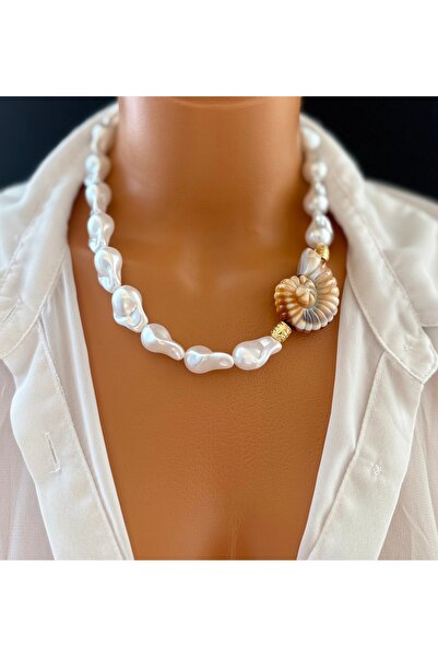 Limi Design Salyongoz akseusarlı yapay barok inci altın kaplama tasarım kolye