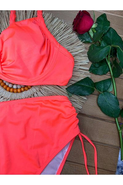 XORVİO Women's Lycra Flexible Stylish Comfortable Plus Size High Waist Battal Underwire Orange Bikini Suit