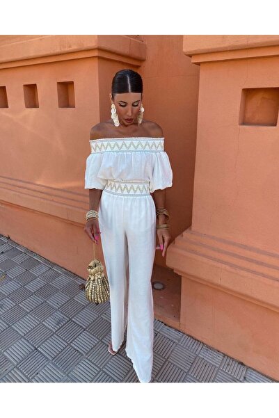 Pulli Collection Gipeli Keten Pantolon ve Bluz Takım