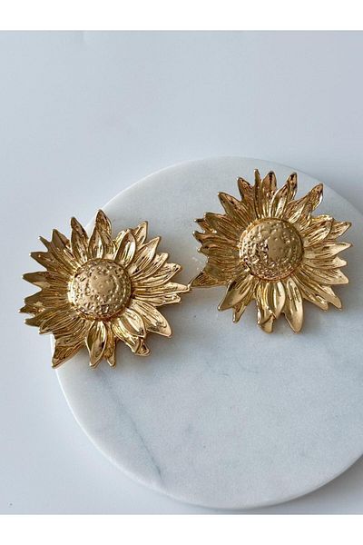 CHARMLUCKY Steel Sunflower Earrings