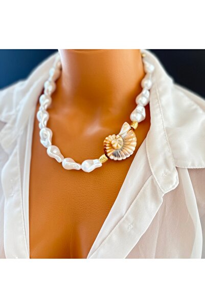 Limi Design Salyongoz akseusarlı yapay barok inci altın kaplama tasarım kolye