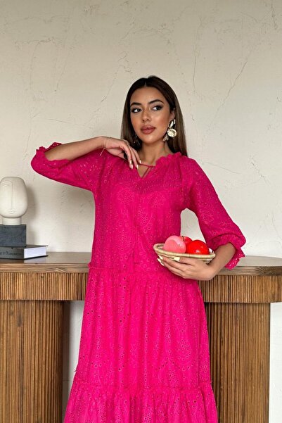 Modayakamoz Νέο φόρεμα με δαντέλα φούξια
