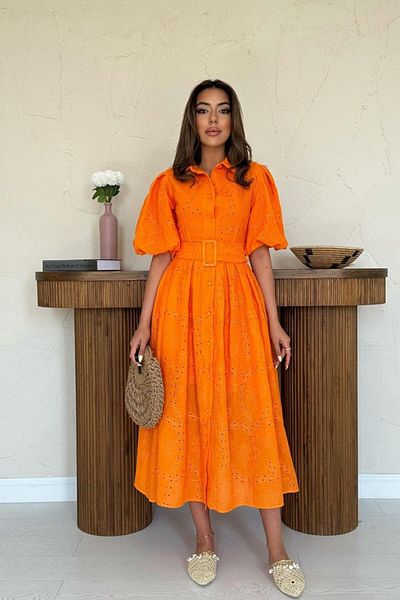 MRA Fashion Orange Pleated Balcony Dress