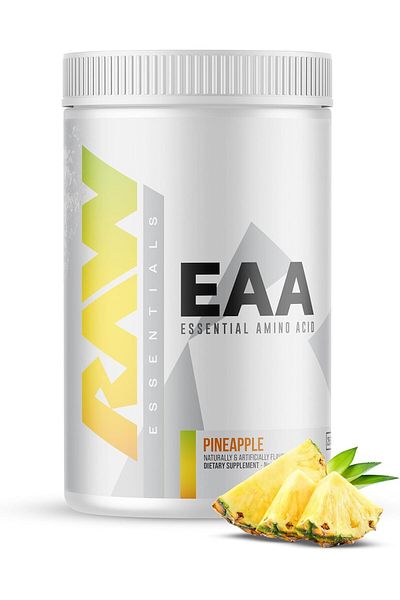 RAW EAA Amino Acids Powder, Pineapple (25 Servings) - Pre Workout Amino Energy Powder for Strength,