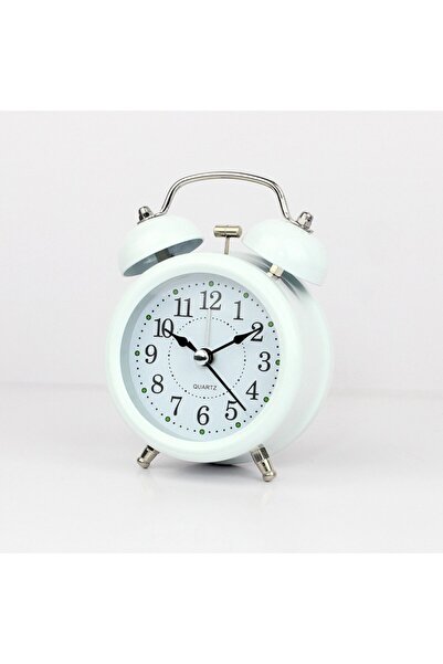hediyesahibi Büyük Boy Metal Masaüstü Renkli Işıklı Çalar Saat 15*11cm Beyaz