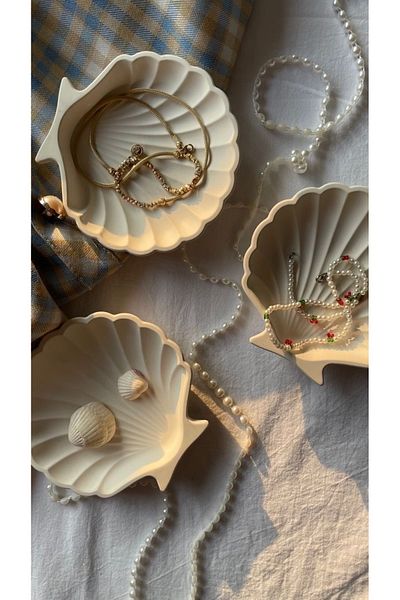 Home 3-Piece Decorative Concrete Oyster Jewelry and Decorative Plate Ornament