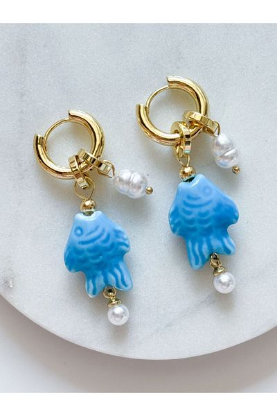 CHARMLUCKY Steel Charm Ceramic Fish Earring