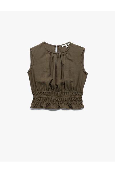 Koton New Season Viscose Fabric Gathered Gipeli Crew Neck Sleeveless Blouse