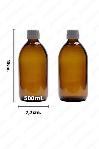 Durucam 2 adet 500 Ml Amber Ecza Beyaz Kapaklı Şurup Boş Cam Kapaklı Şişe Ecz...