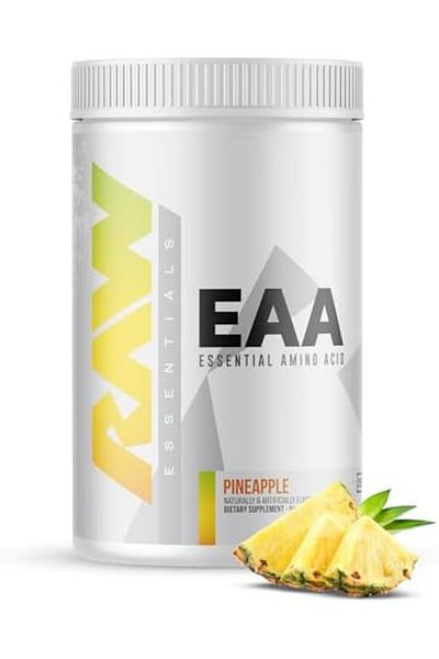 RAW EAA Amino Acids Powder, Pineapple (25 Servings) - Pre Workout Amino Energy Powder for Strength,