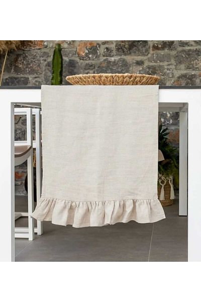 KUM SAATİ Λινό Runner με βολάν 40×140cm