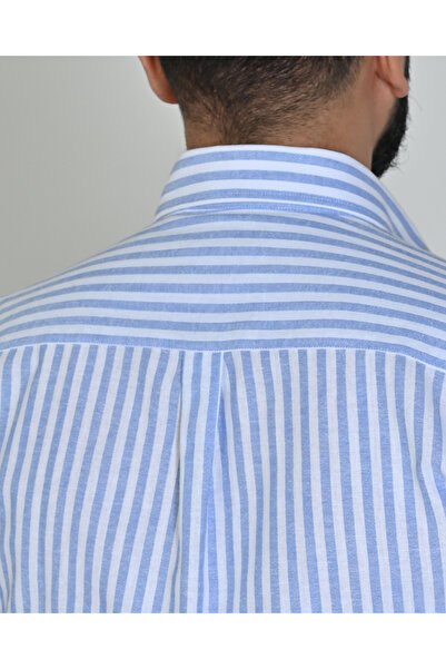 Picuardo 100% Flam Pamuk Keten Spor Altan Yaka Düğmelı Slımfıt Gömlek