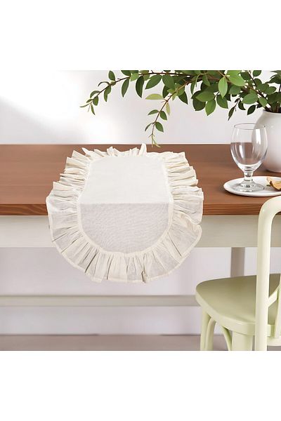 KUM SAATİ Οβάλ βολάν Λινό Runner 40×140cm