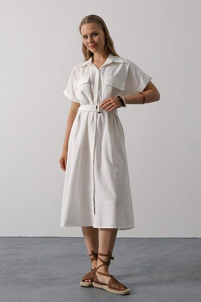leyla sanat sanata yeni bir bakış açısı Leyla Sanat Sanata a New Perspective Belted Pocket Detail Half Sleeve Dress - White