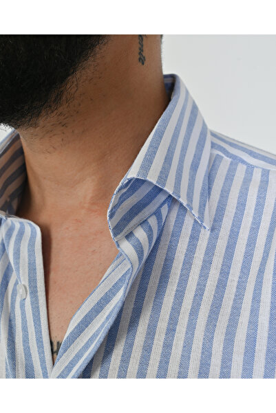 Picuardo 100% Flam Pamuk Keten Spor Altan Yaka Düğmelı Slımfıt Gömlek