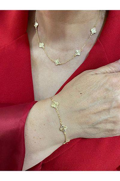 Passionis Jewelry Minimal Lucky Clover Gold Necklace Bracelet