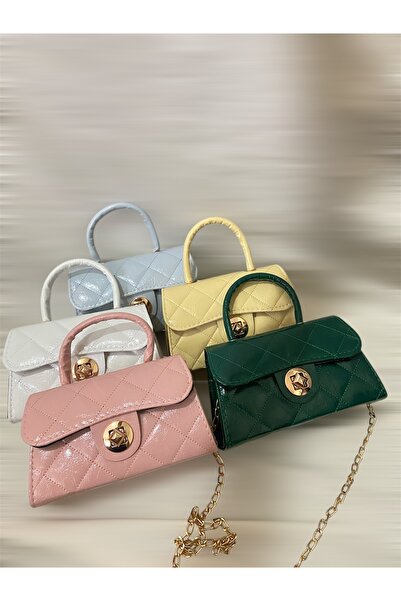 Melos Butik Γυναικεία τσάντα χεριού και ώμου με καπιτονέ μπλε μωρό με λεπτομέρεια κλειδαριάς